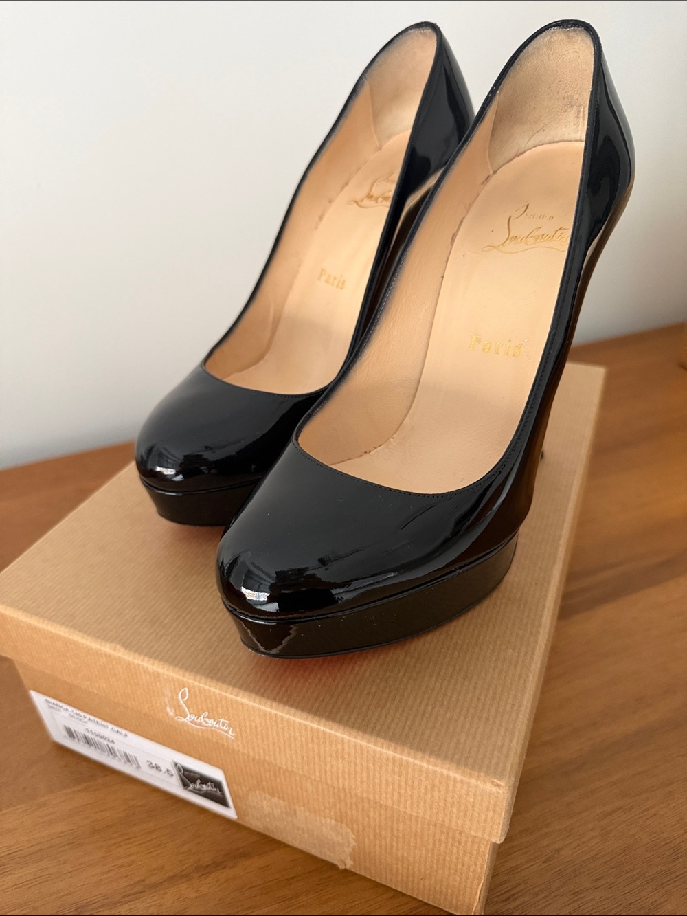 Christian Louboutin Bianca 140 Black Patent Leather Platform Heels